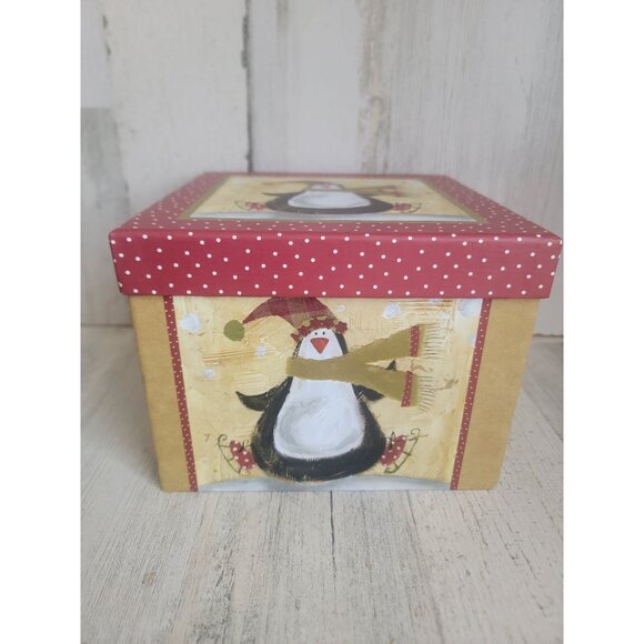 Penguin Cardboard gift box skating present home decor - Picture 1 of 7